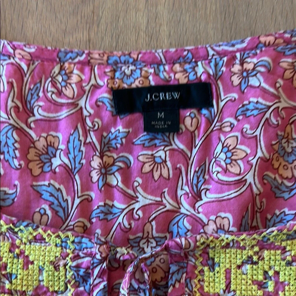 J. Crew Pink and Yellow Relaxed Boho Bib Collar Blouse - Picture 2 of 4